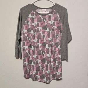 Large LuLaRoe Pink And Grey Baseball Tee
